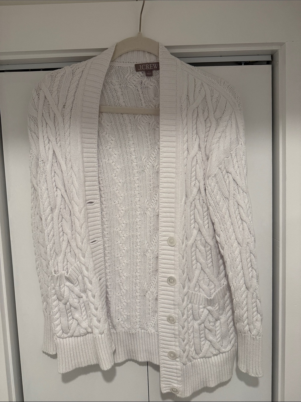 J. Crew Cream Cable Knit Button-Front Cardigan
